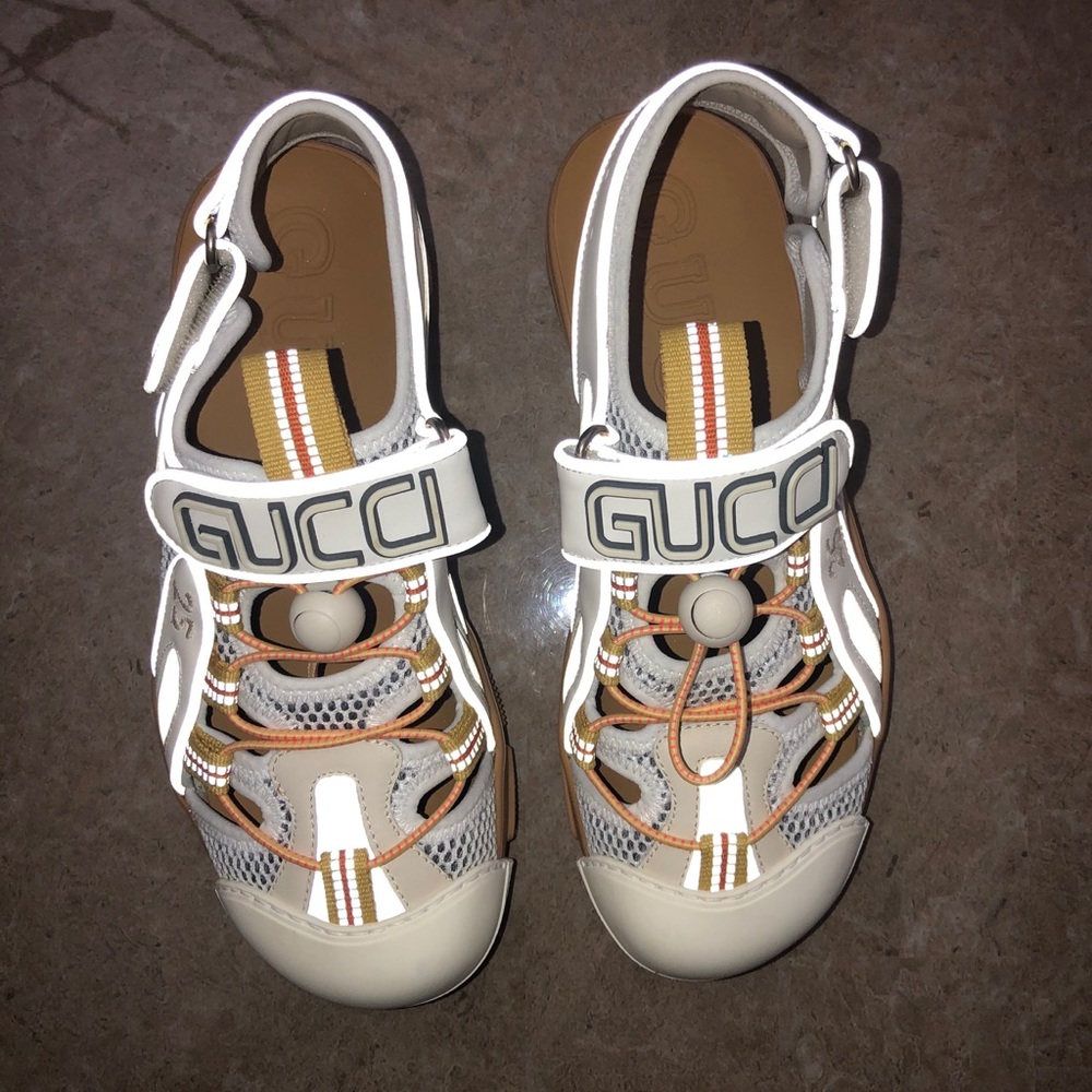 Gucci 10mm Tinsel Leather & Mesh Flats In White